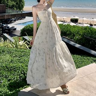 Morning Glory - Spaghetti Strap Square Neck Floral Print Bow Accent Open  Back Maxi A-Line Dress | YesStyle