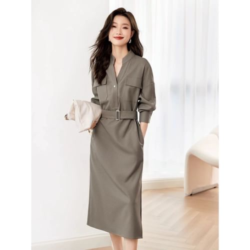 Vimly Elegant French Solid Midi Shirt Dress For Women 2023 Spring Simple  Lace-up Bow Waist Long Sleeve Office Ladies Dresses - Dresses - AliExpress
