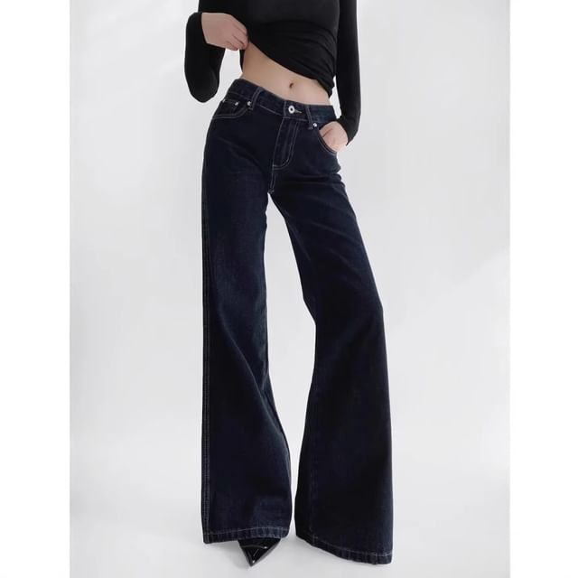 Asiris-Low Waist Washed Wide Leg Jeans
