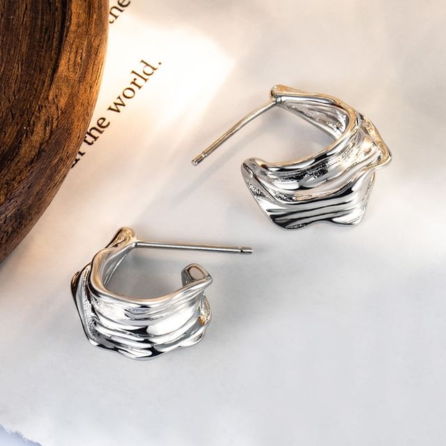 Forainer-Irregular Alloy Open Hoop Earring