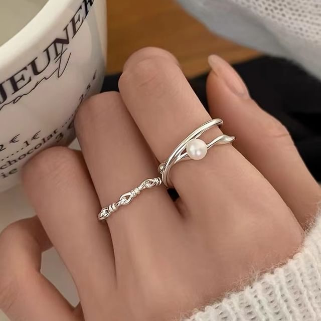 pexrl jewelry-Chain Faux Pearl Open Ring