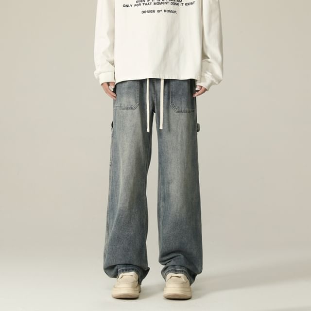 2DAWGS-Drawstring Waist Washed Wide Leg Jeans