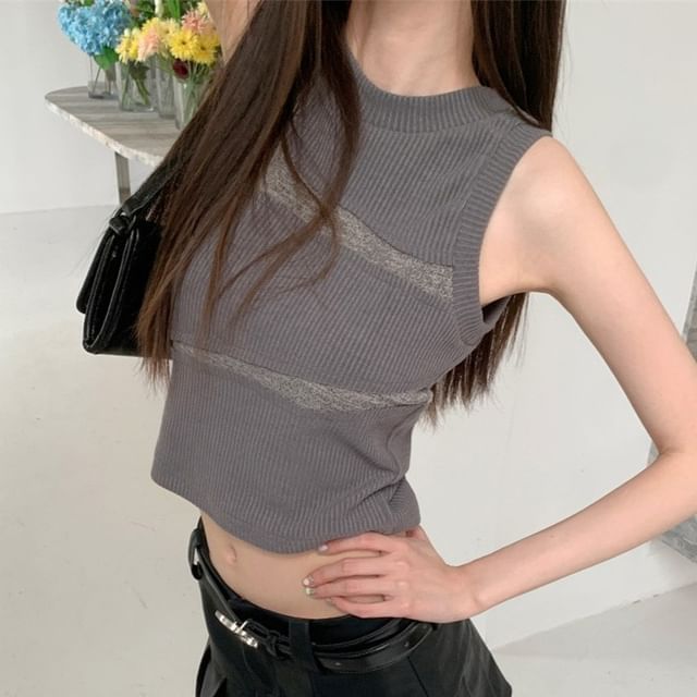 OUREA-Round Neck Striped Crop Tank Top