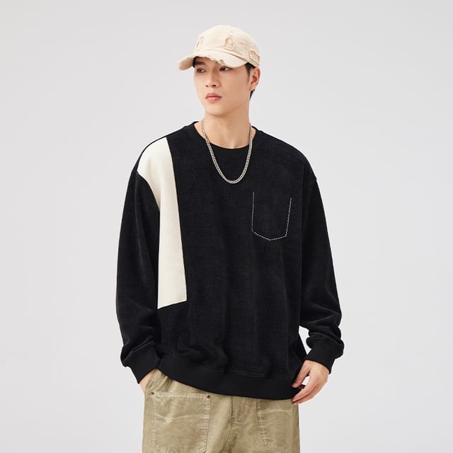 Lefitt-Crewneck Two Tone Pocketed Sweatshirt