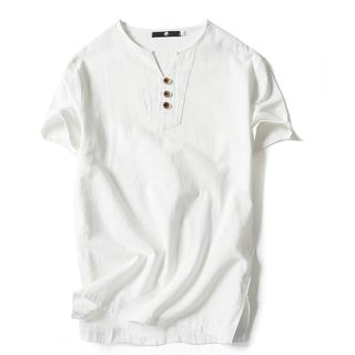 Ninine-Short-Sleeve Button-Up Top