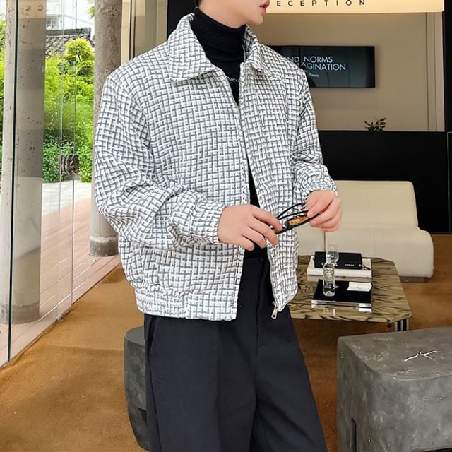 ravewider-Tweed Plaid Zip Jacket