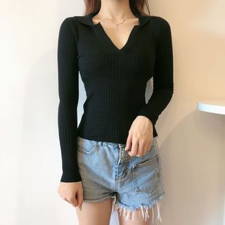 long sleeve cropped collared shirt