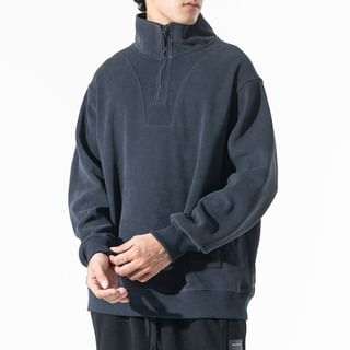 Nataro-Stand Collar Plain Half Zip Sweatshirt