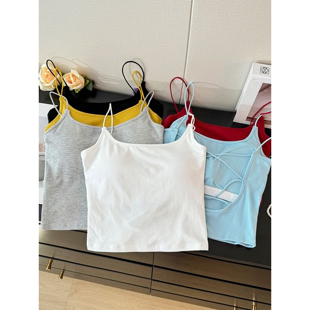 Lemongrass-Plain Open-Back Cami Top with Pad in 6 Colors