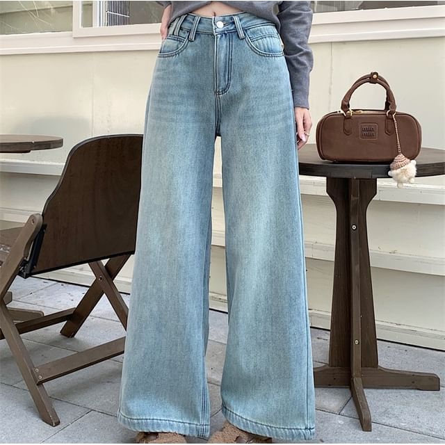Trendycas-Mid Rise Washed Wide Leg Jeans