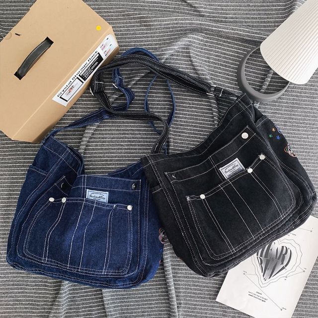 Beloved Bags Cartoon Embroidered Denim Crossbody Bag YesStyle