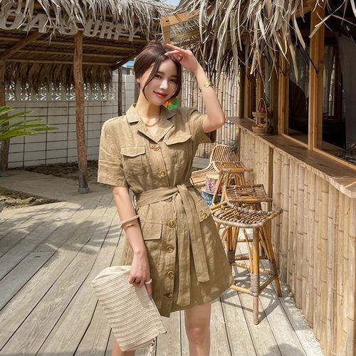JMPRS Safari Style Slim Fit Dress Women Summer 2022 Vintage Khaki