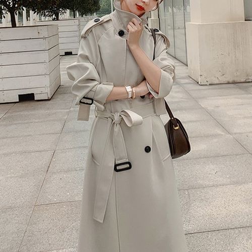 addictedbespoken Women's Double Breasted Long Trench Coat