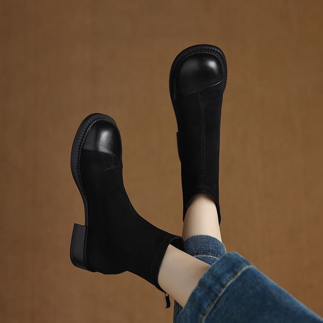 Cinnabelle-Cap Toe Panel Faux Suede Short Boots
