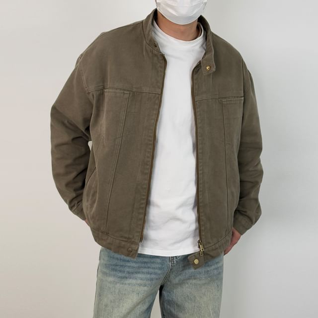 DragonRoad-Stand Collar Washed Zip-Up Jacket