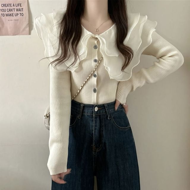 Sisyphi-Layered Collar Plain Cardigan