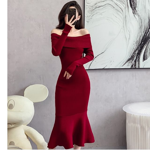 mermaid knit dress Xelie Navy & White Cotton Terry Knit Mermaid Maxi Dress main image 1