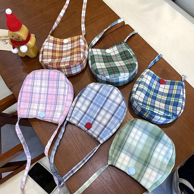 TangTangBags-Plaid Buttoned Crossbody Bag