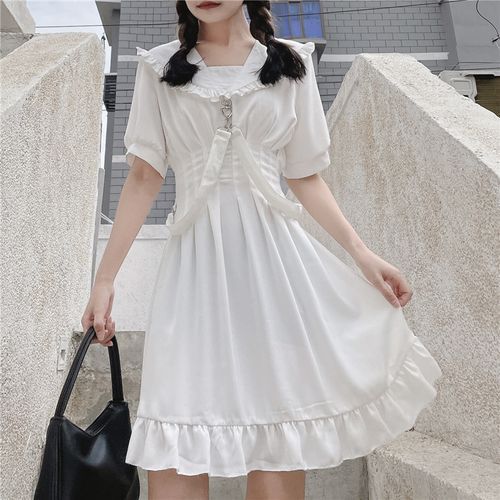 PokkaMoma - Short-Sleeve Sailor Collar A-Line Dress