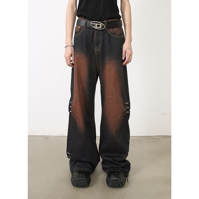 pinkdropper-Mid Rise Washed Wide Leg Jeans