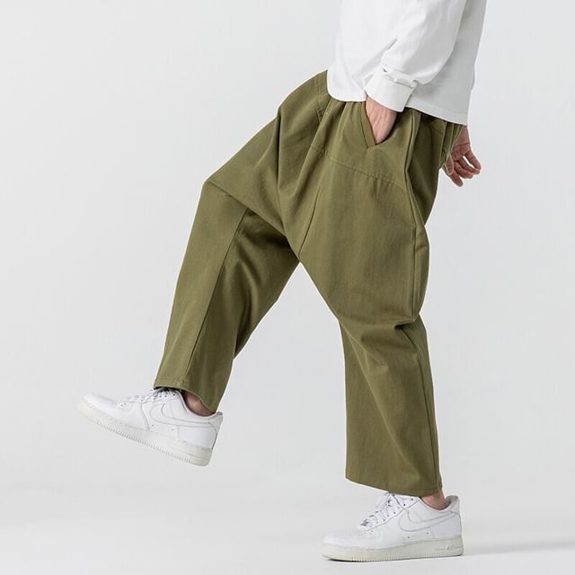 FORSETI-Mid Rise Plain Crop Harem Pants