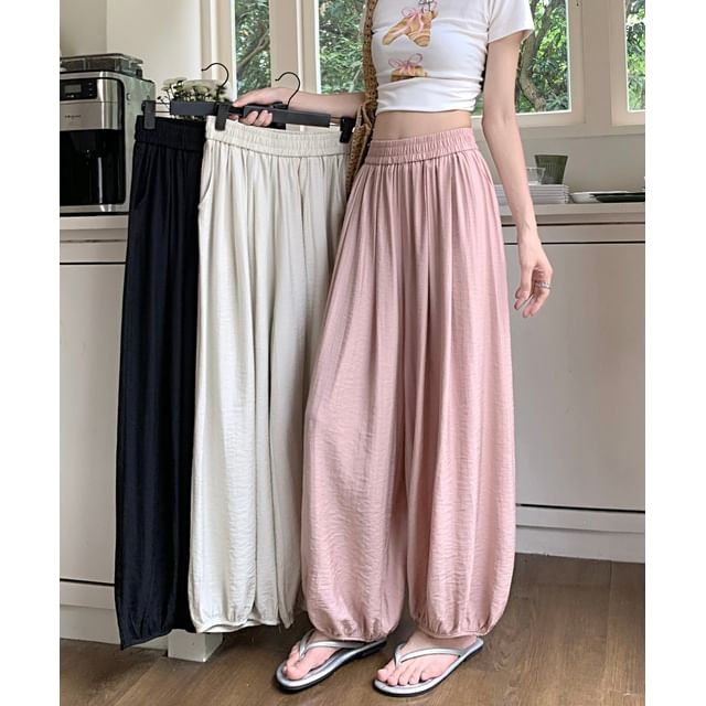 Trendycas-Elastic Waist Plain Harem Pants