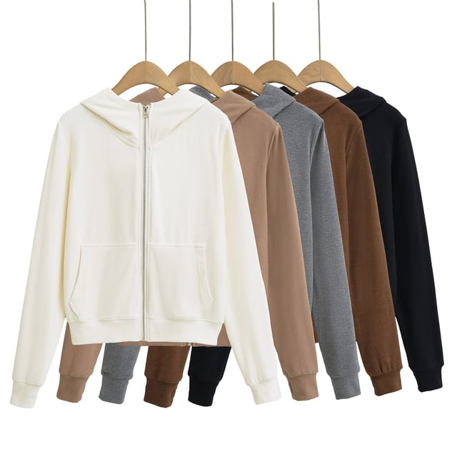 Asiris-Stand Collar Plain Zip Hoodie