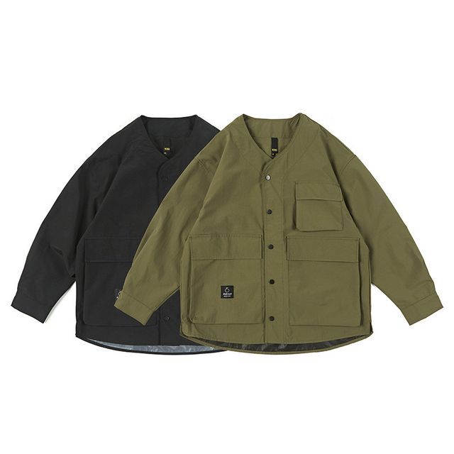 Dandyluxe-V-Neck Plain Button-Up Cargo Jacket