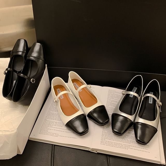 Red Wolf-Square Cap Toe Panel Hidden Wedge Mary Jane Shoes