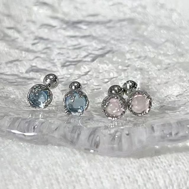 Dashiro-Faux Gemstone Sterling Silver Barbell Earring
