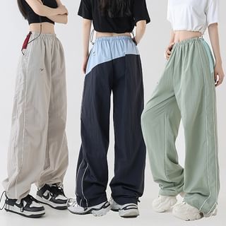 Amyway-Mid Rise Plain Drawstring Wide Leg Pants