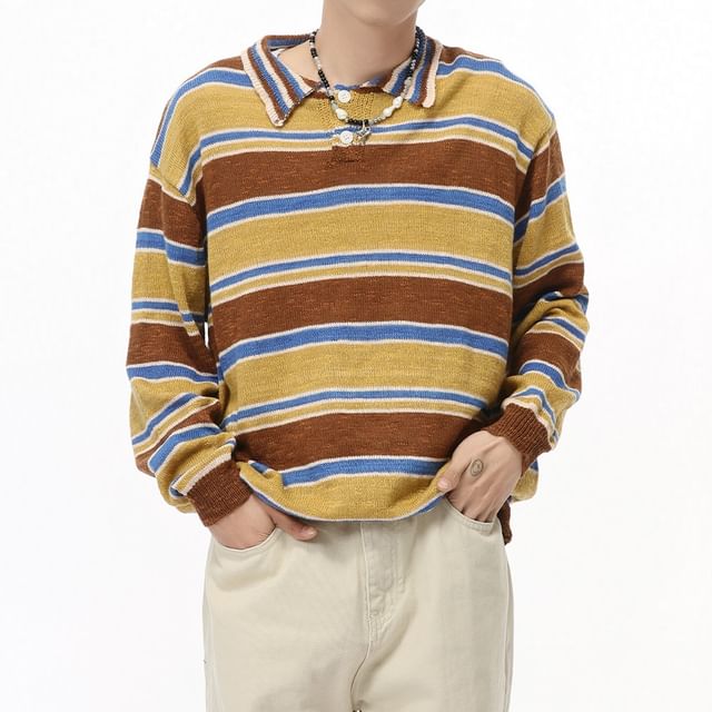 FAERIS-Striped Polo Sweatshirt