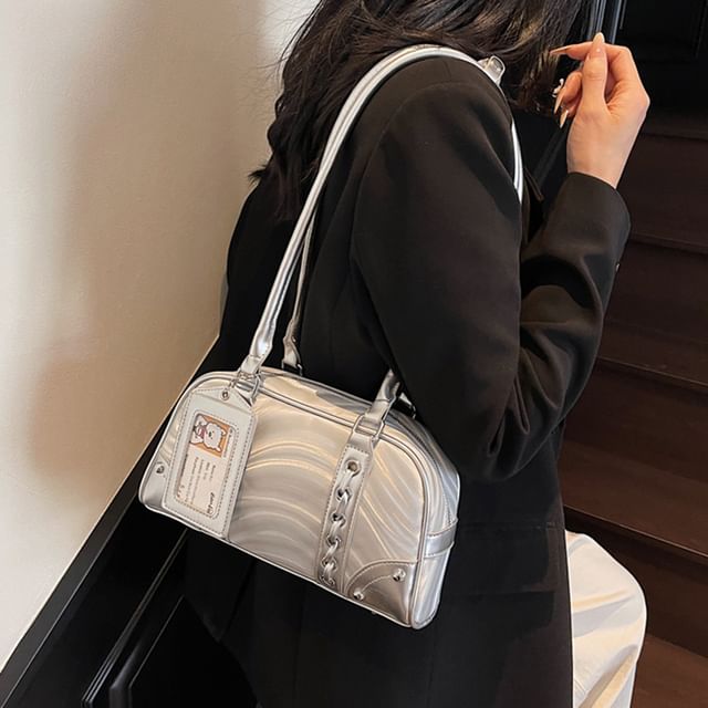 Skyglow-Studded Panel Bowler Bag