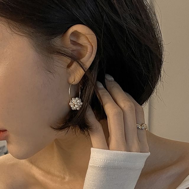 DABAGIRL Pearl Cluster Dangle Hoop Earrings YesStyle