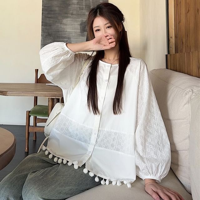 Alfie-Long-Sleeve Eyelet Lace Blouse