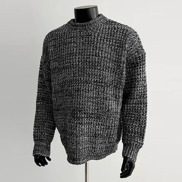 ROOSE-Drop Shoulder Crew Neck Cable Knit Sweater