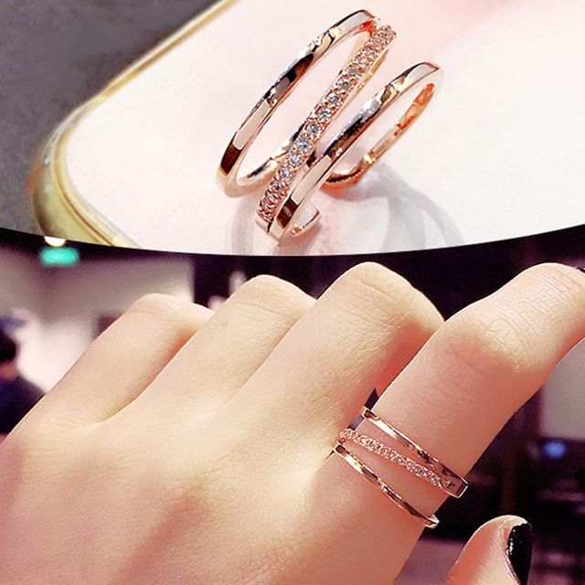 Chimerro-Rhinestone Stacked Open Ring