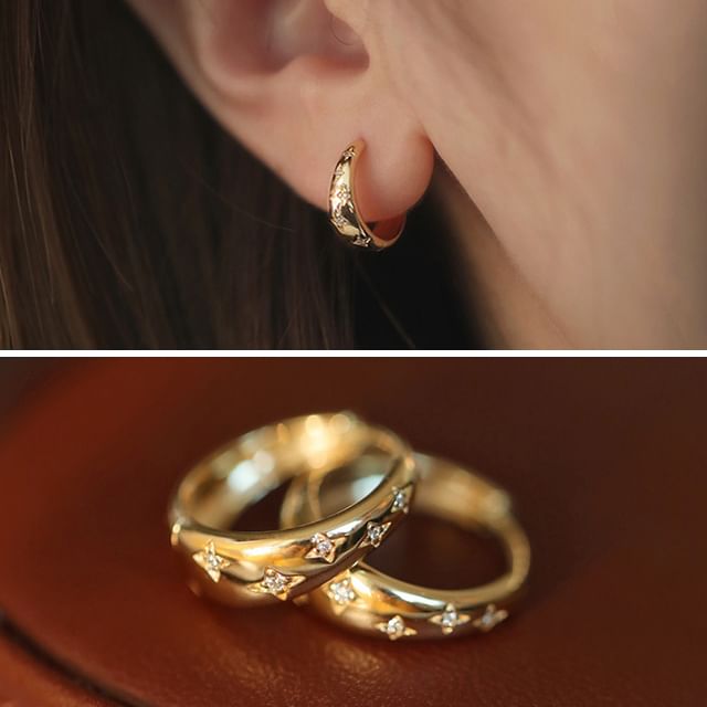 Phoenoa-925 Sterling Silver Rhinestone Huggie Earring