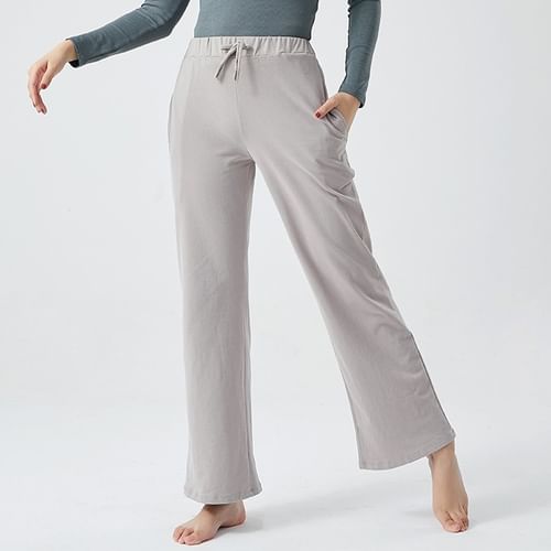 Elastic Waist Plain Wide Leg Pants