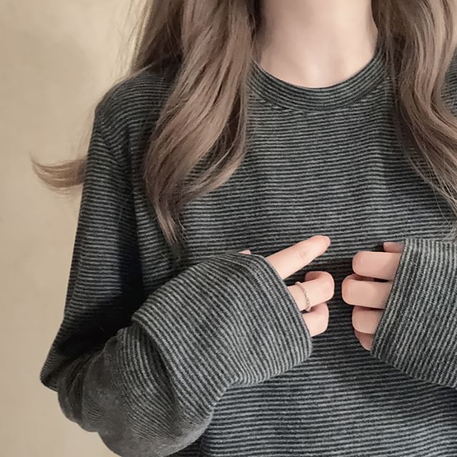 Glotto-Long-Sleeve Crew Neck Striped T-Shirt