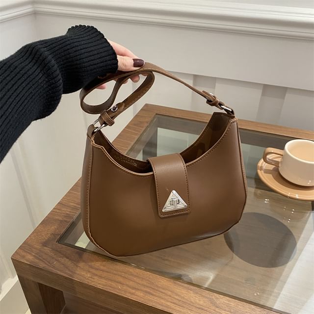 Mulgam-Plain Faux Leather Shoulder Bag