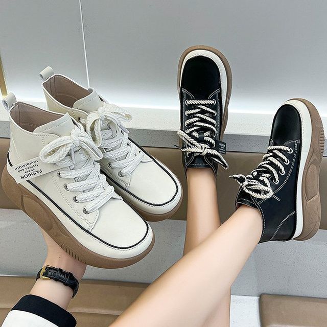 Asterisk - Lace-Up Platform High Top Sneakers | YesStyle