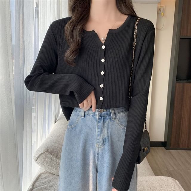 Faiar-Crew Neck Plain Cardigan