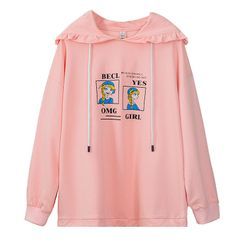 YICON - Printed Ruffle Trim Hoodie YICON - Printed Ruffle Trim Hoodie