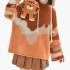Moriville - Mock Neck Color Block Tiger Accent Sweater | YesStyle