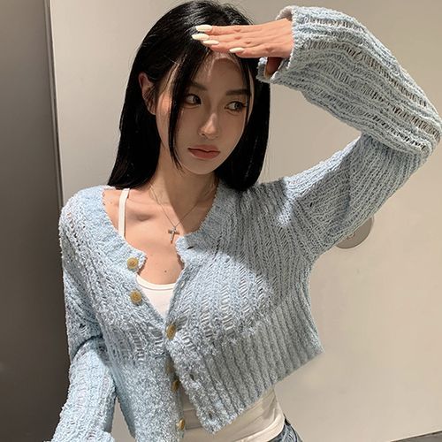 Button up discount cardigan crop top