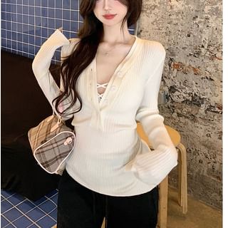 Whoosh-Henley Plain Ribbed Sweater Strappy Cami Top