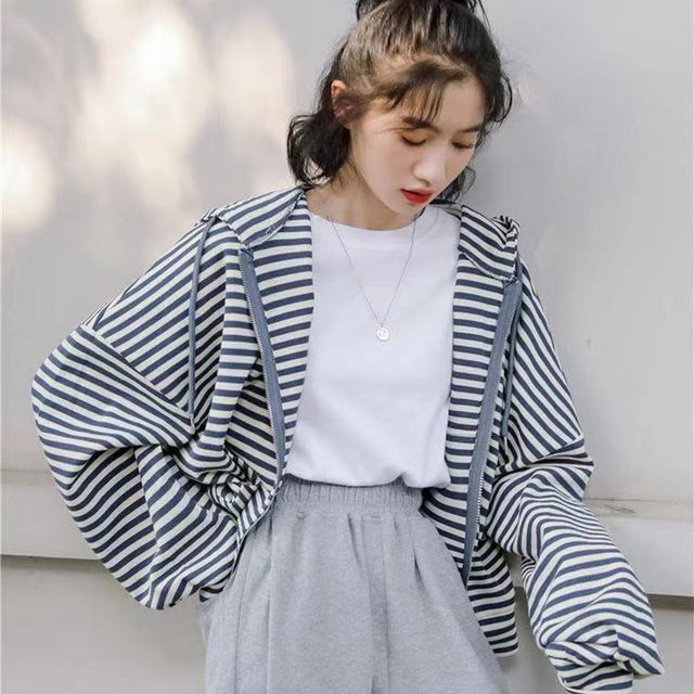 Everose-Striped Zip Hoodie
