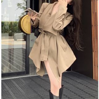 Faiar-Collared Plain Belted Trench Coat