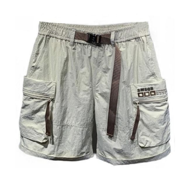 Zentrus-Elastic Waist Plain Cargo Shorts